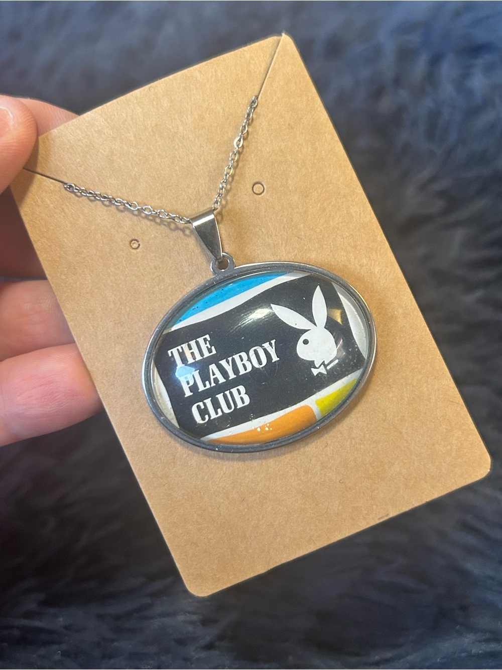 Handcrafted vintage 1961 matchbook playboy dome glass cameo pendant necklace
